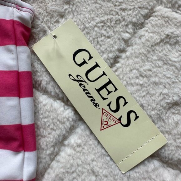 Guess | Pink and Cream Ruffle Striped Floral One piece Swim | Size 12 Months - Picture 5 of 8